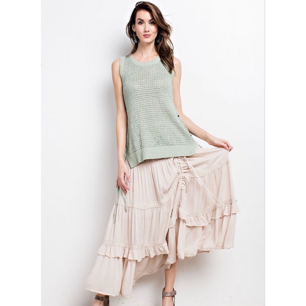 Side Slit Lace Up Sweater Knit Tunic - Picture 3 of 6